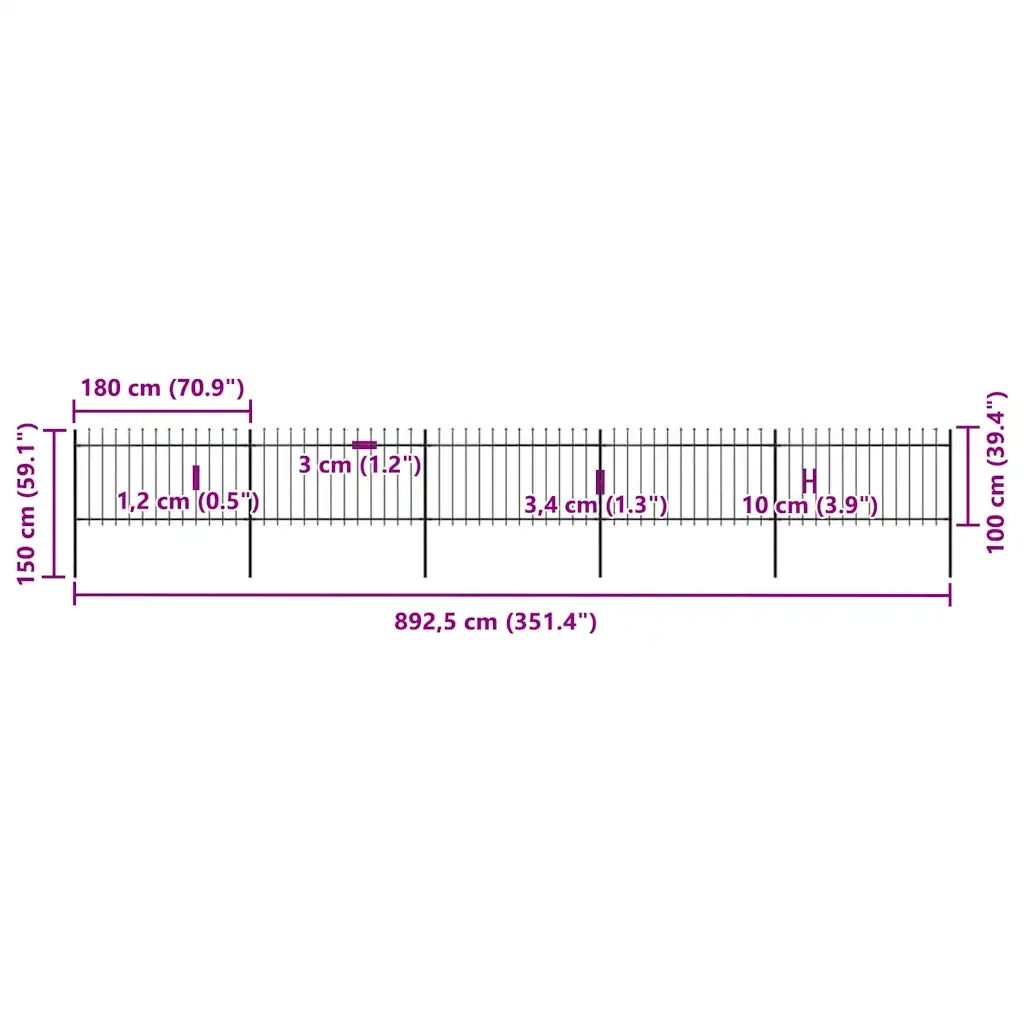 Recinzione da Giardino con Punta a Lancia Acciaio 8,5x1m Nera cod mxl 24119