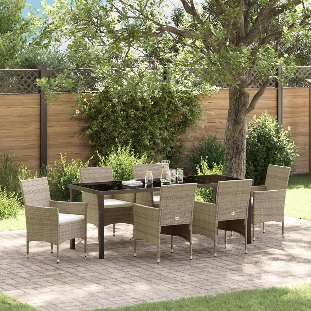 Set da Pranzo da Giardino 7 Pezzi Beige in Polyrattan