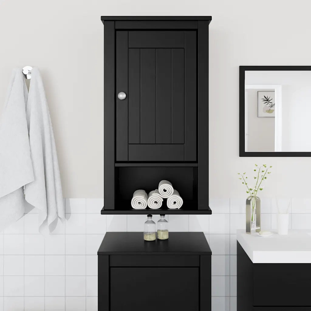 Mobile da Bagno a Muro BERG Nero 40x27x71,5 cm Massello Pino 358549