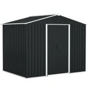 Casetta da Giardino 3.6m² in Acciaio Zincato con Prese d'Aria, Capanno da Giardino con Tetto Inclinato, Doppie Porte Scorrevoli Bloccabili, Capanno Porta Attrezzi, 236x174x190cm, Grigio Scuro