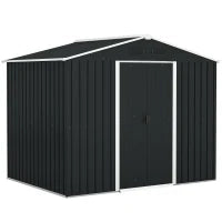 Casetta da Giardino 3.6m² in Acciaio Zincato con Prese d'Aria, Capanno da Giardino con Tetto Inclinato, Doppie Porte Scorrevoli Bloccabili, Capanno Porta Attrezzi, 236x174x190cm, Grigio Scuro