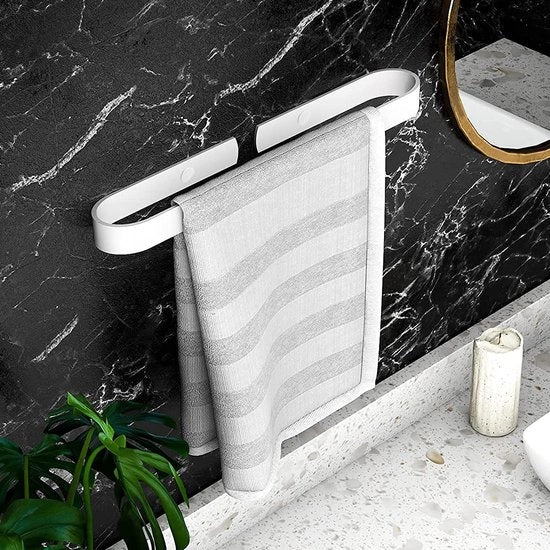 Sostegno per asciugamani per bagno, senza perforazione 40 cm bianco, adesivo per asciugamani in alluminio, anello per asciugamani per ospiti per cucina, bagno, balcone, inox.