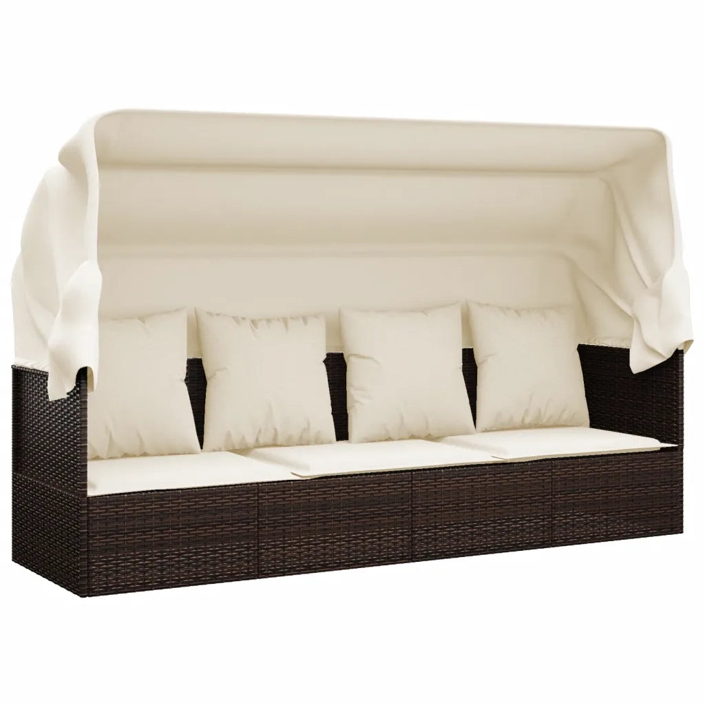 Lettino Prendisole Esterno Tetto e Cuscini Marrone Polyrattan 319567