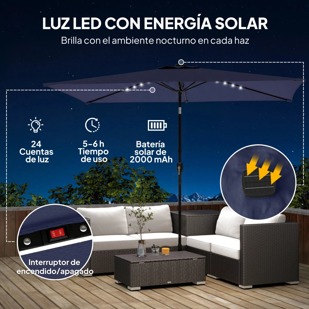 Tenda da Sole con 24 Luci LED Solari ¨C zephmum ¨C Blu Scuro 2.9x2.5 m