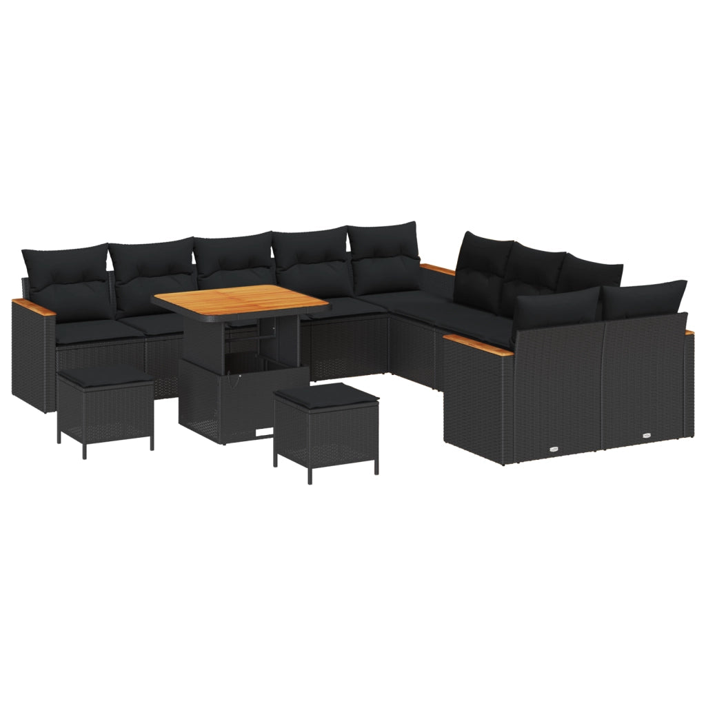 Set di Divani da Giardino  da 13 Pezzi con Cuscini Nero Polyrattan Acacia