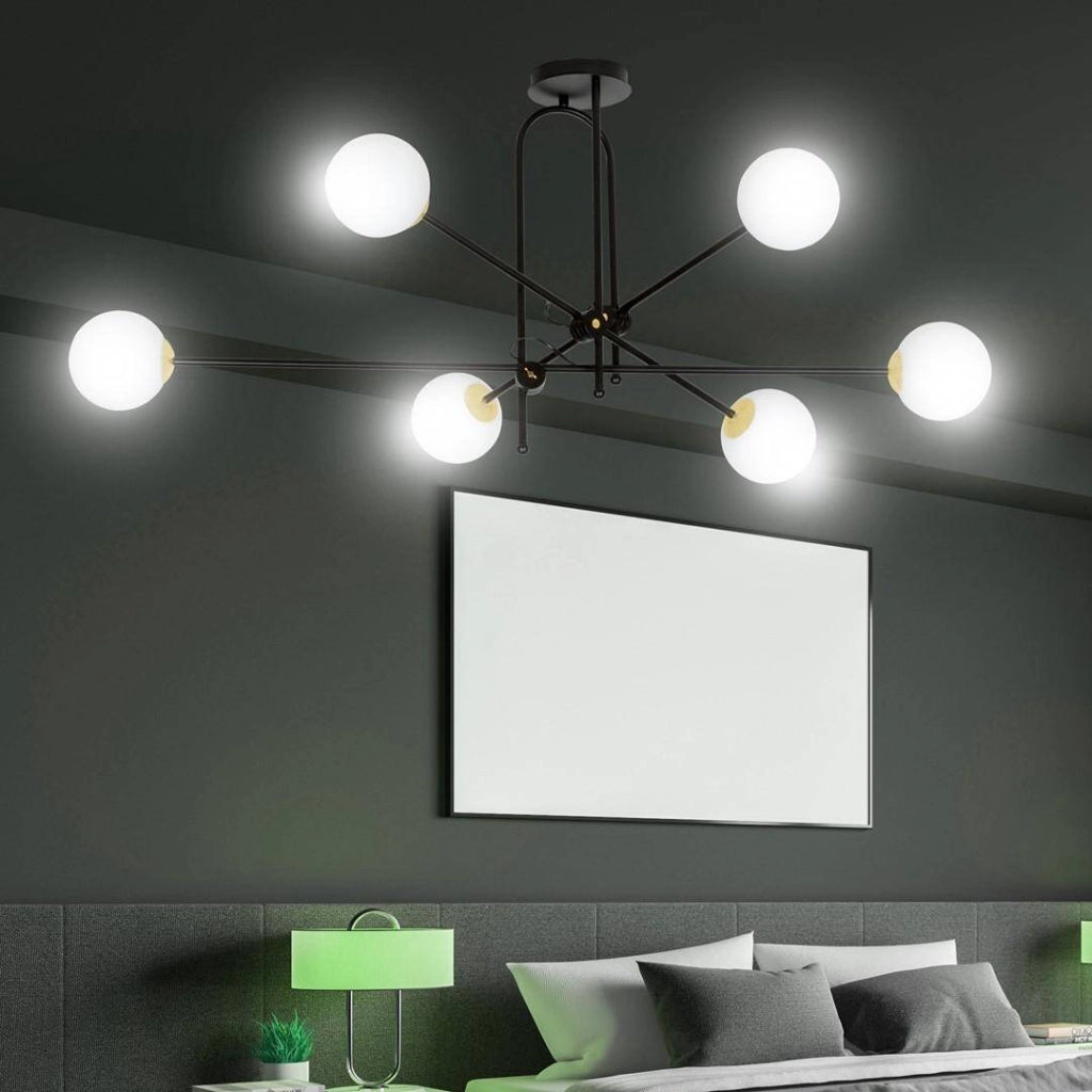 Lampadario nero oro 6xE14 sfere vetro DIARF Emibig