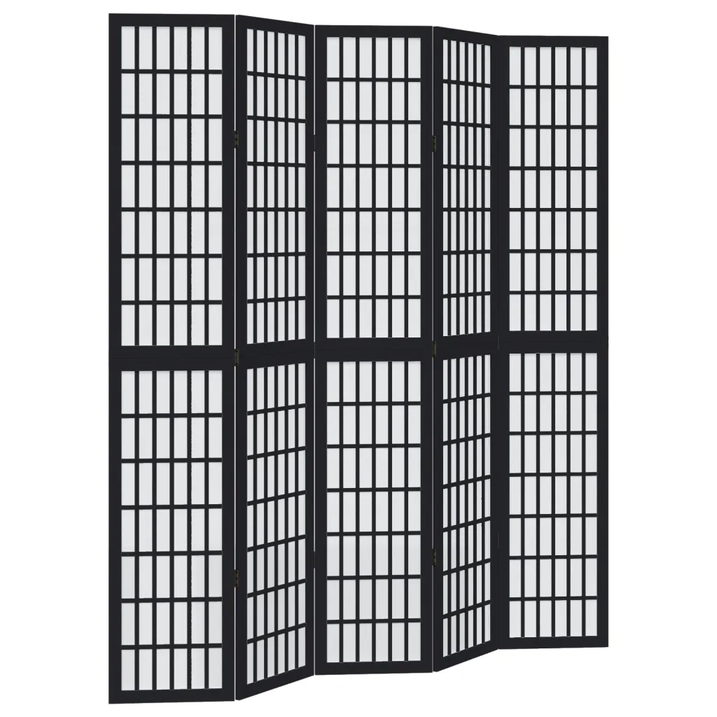 Divisorio Ambienti | Divider per stanze | Paravento 5 Pannelli Nero Legno Massello di Paulownia