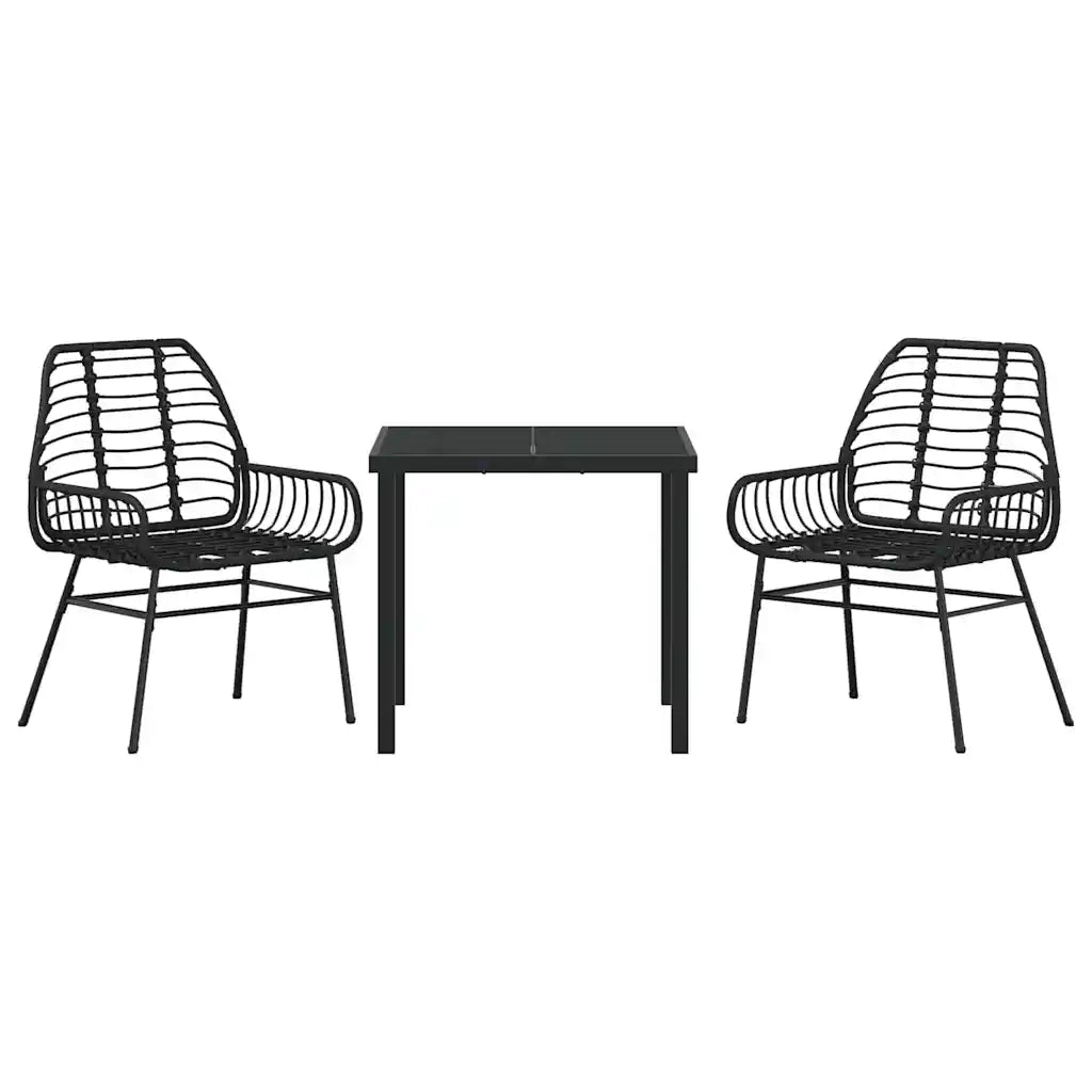 Set da Pranzo per Giardino 3 pcs Nero polyrattan 3380841