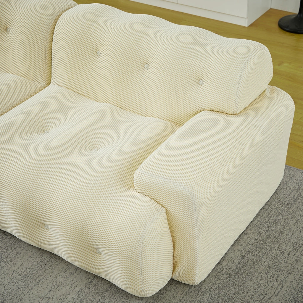 Divano a 2 posti in tessuto traspirante con braccioli larghi e supporto ergonomico beige 224 × 104 × 66 cm
