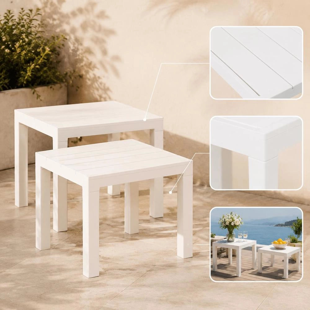 Garden Benches, 2 Pieces, White Plastic