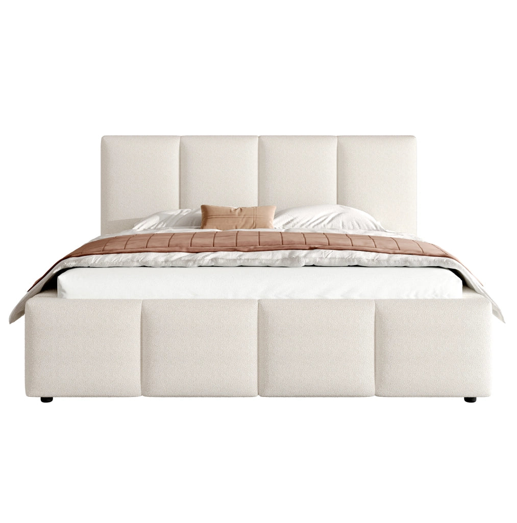 Letto matrimoniale imbottito in bouclé 180x200 cm beige con rete a doghe