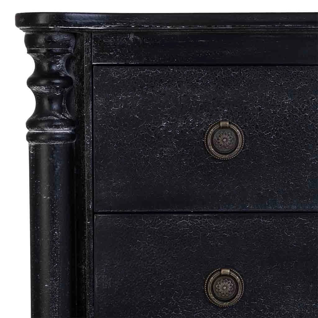Comò in legno laccato nero invecchiato con 4 cassetti 100x40x90h cm