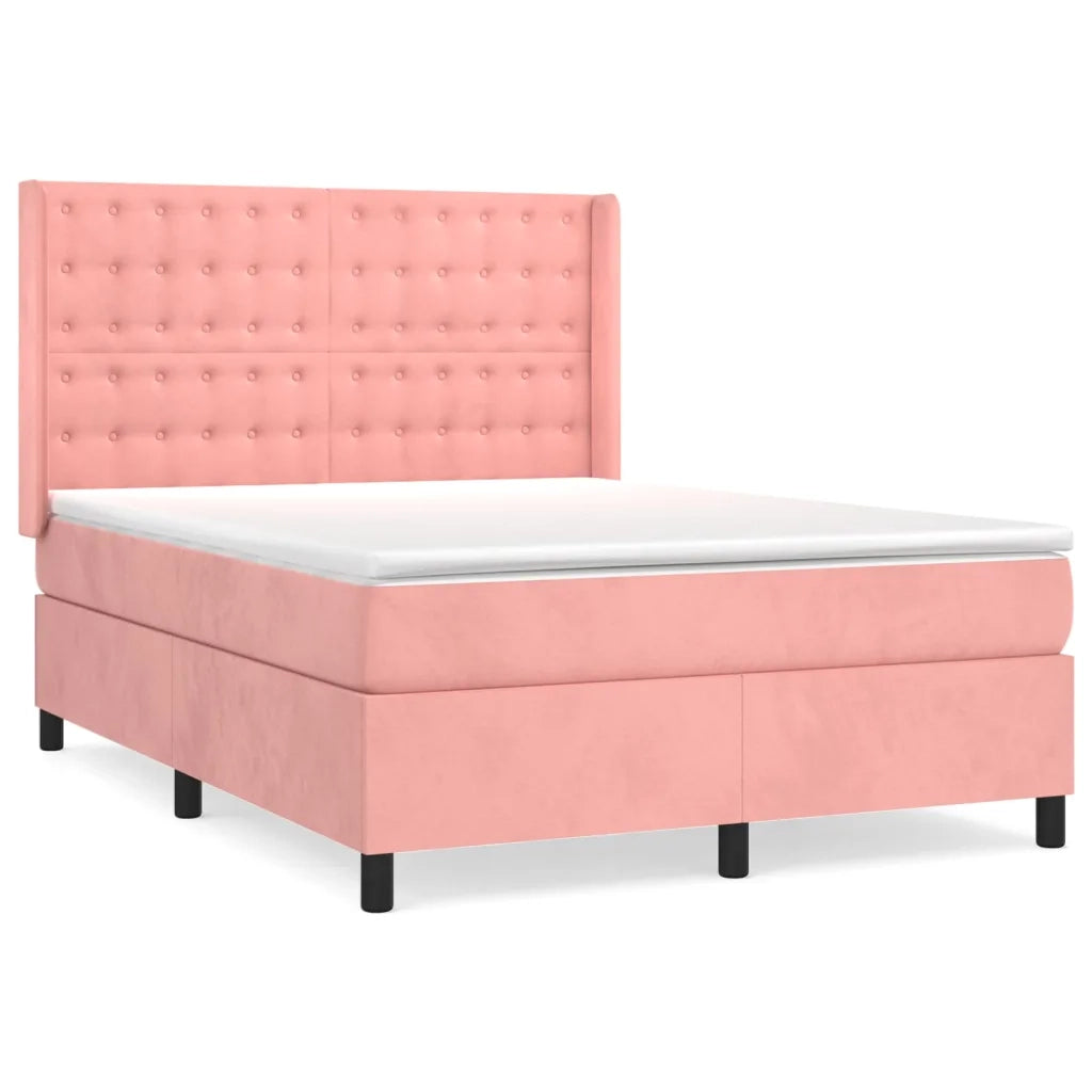 Giroletto a Molle con Materasso Rosa 140x190 cm in Velluto