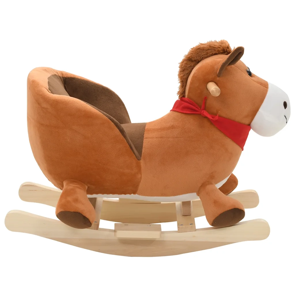 Cavallo a Dondolo con Schienale in Peluche 60x32x50 cm Marrone 80221