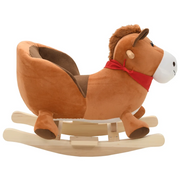 Cavallo a Dondolo con Schienale in Peluche 60x32x50 cm Marrone 80221