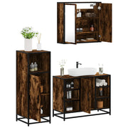 Set Mobili da Bagno 3 pz Rovere Fumo in Legno Multistrato