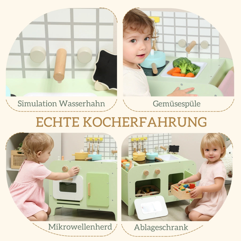 Cucina giocattolo per bambini con accessori ¨C Zephmum ¨C MDF, verde, 40 cm