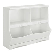 Mobile porta giocattoli con 2 vani e 2 contenitori, Organizer giochi per bambini in legno 105x39,5x83,5cm Bianco