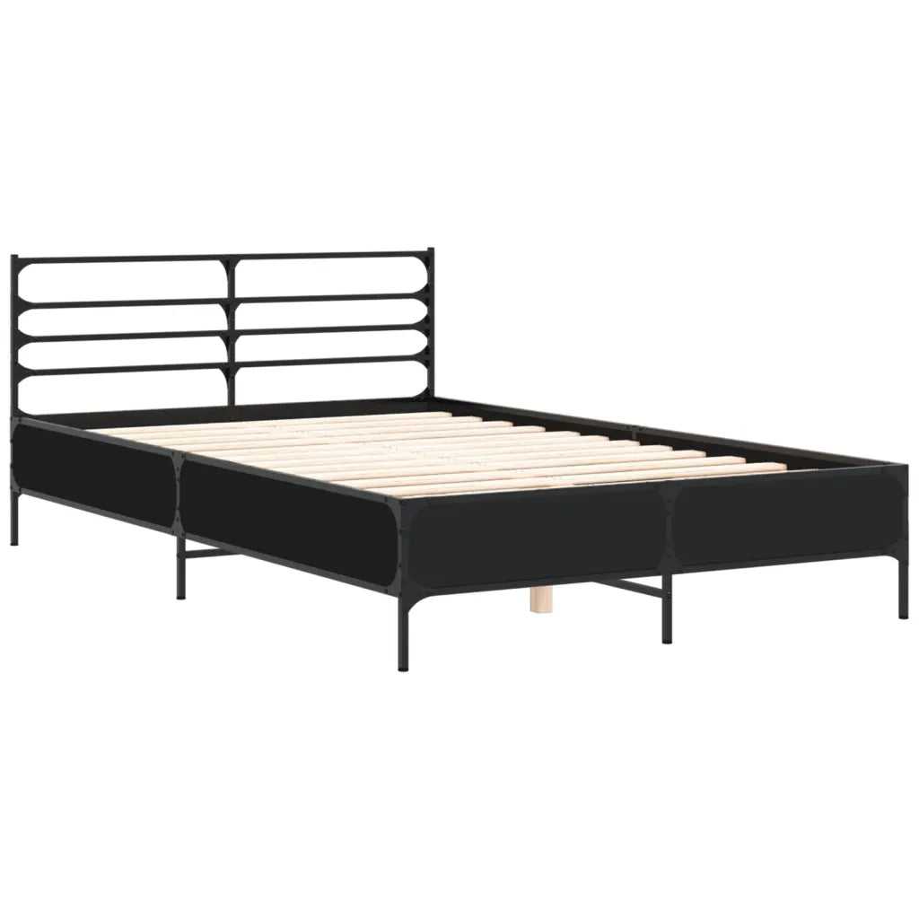 Letto matrimoniale | Letto per adulti | Giroletto Nero 140x190 cm in Legno Multistrato e Metallo