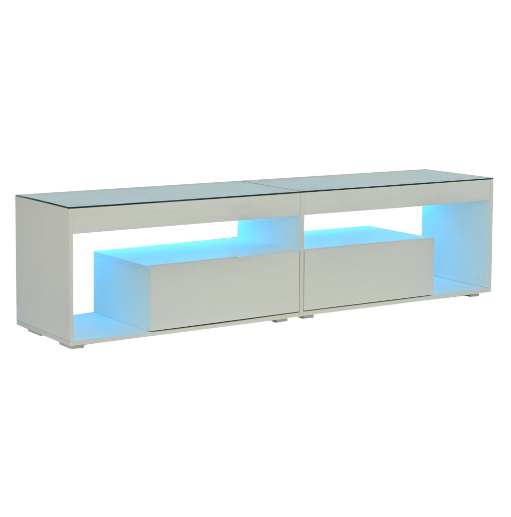 Mobile TV LED lucido bianco 180x40x46 cm con 2 cassetti