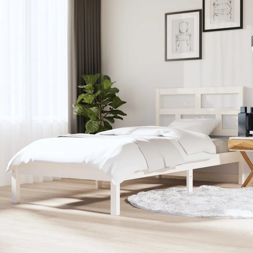 Letto singolo | Letto per adulti | Giroletto Bianco 90x190 cm Single in Legno Massello