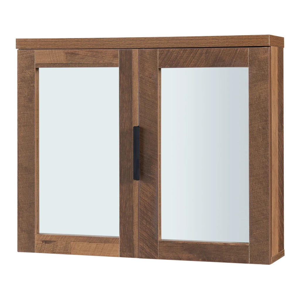 Mobiletto/scaffale da parete per bagno 50 x 60 x 15 cm con specchio marrone 03_0008894
