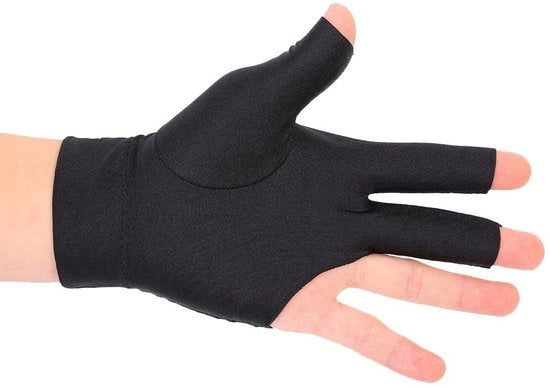Manica da Snooker a Tre Dita - Apertura dei Pollici - Spandex - Unico Modello - Nero - Manica da Snooker