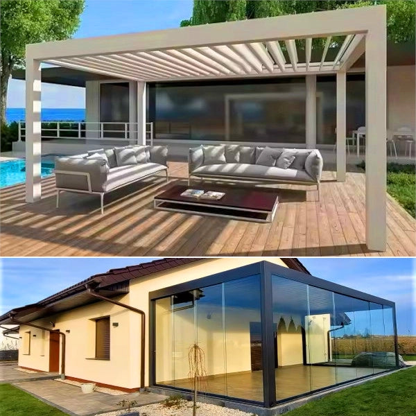Pergola bioclimatica 6x4m apertura lamelle motorizzata con impianto led rgb - Bianco