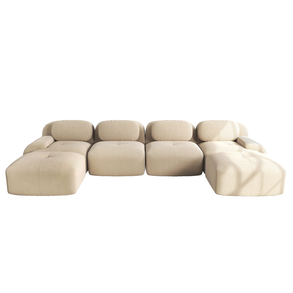 Divano angolare modulare senza montaggio in tessuto a coste beige