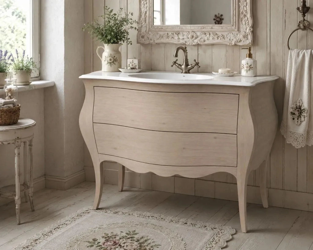 Mobile bagno bombato 2 cassetti grezzo  l.108 p.55 h.82 (3024) - Mobili 2G