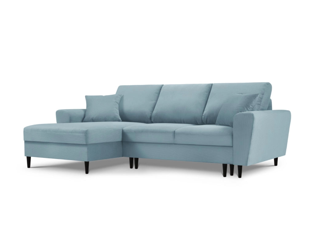 Cosmopolitan Design - Divano convertibile angolare sinistro con contenitore "Kyoto" 4 posti in velluto a coste azzurro 