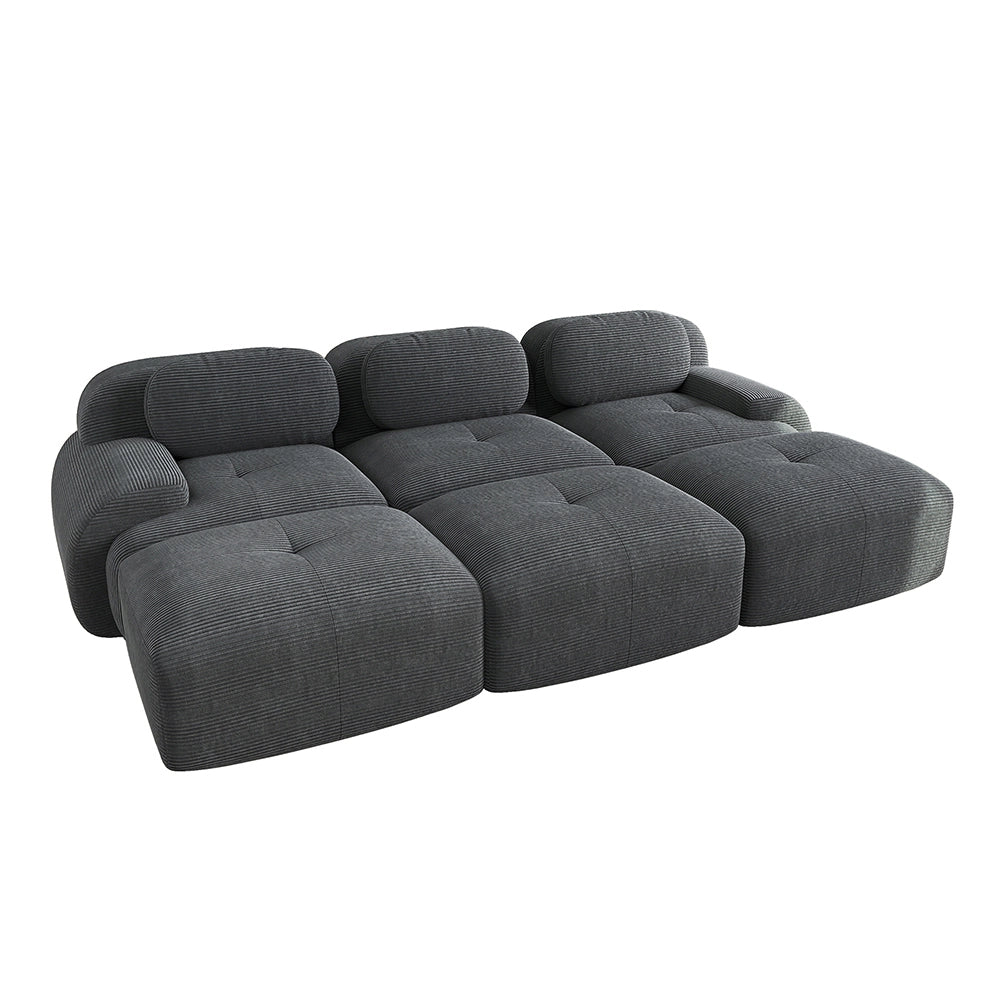 Set 3 posti + 3 pouf in velluto - Xylo - Braccioli XL, imbottitura 32D, home cinema, grigio