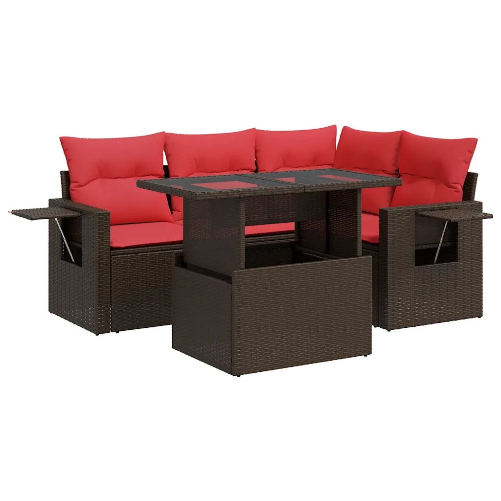 Set Divano Giardino 5 pz con Cuscini Grigio Polyrattan Acacia
