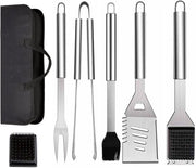 Set di accessori per barbecue 7 pezzi - Accessori barbecue in acciaio inox - Incluso contenitore portatile