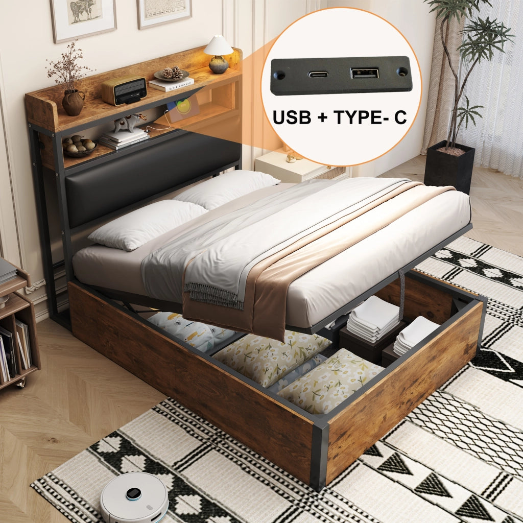 LETTO Contenitore 90x200 cm Nero con meccanismo idraulico e USB