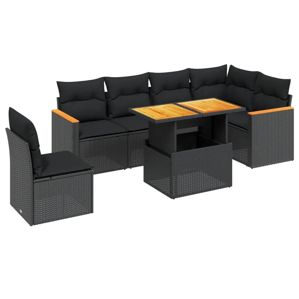 Set Divani da Giardino con Cuscini 7pz Nero Polyrattancod mxl 88737