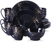 Set di piatti da tavola - 16 pezzi - 4 persone - Blu scuro/ Oro - Piatti da pranzo - Set di piatti - Piatti profondi - Piatti da colazione - Set di piatti da tavola - Arredamento da cucina