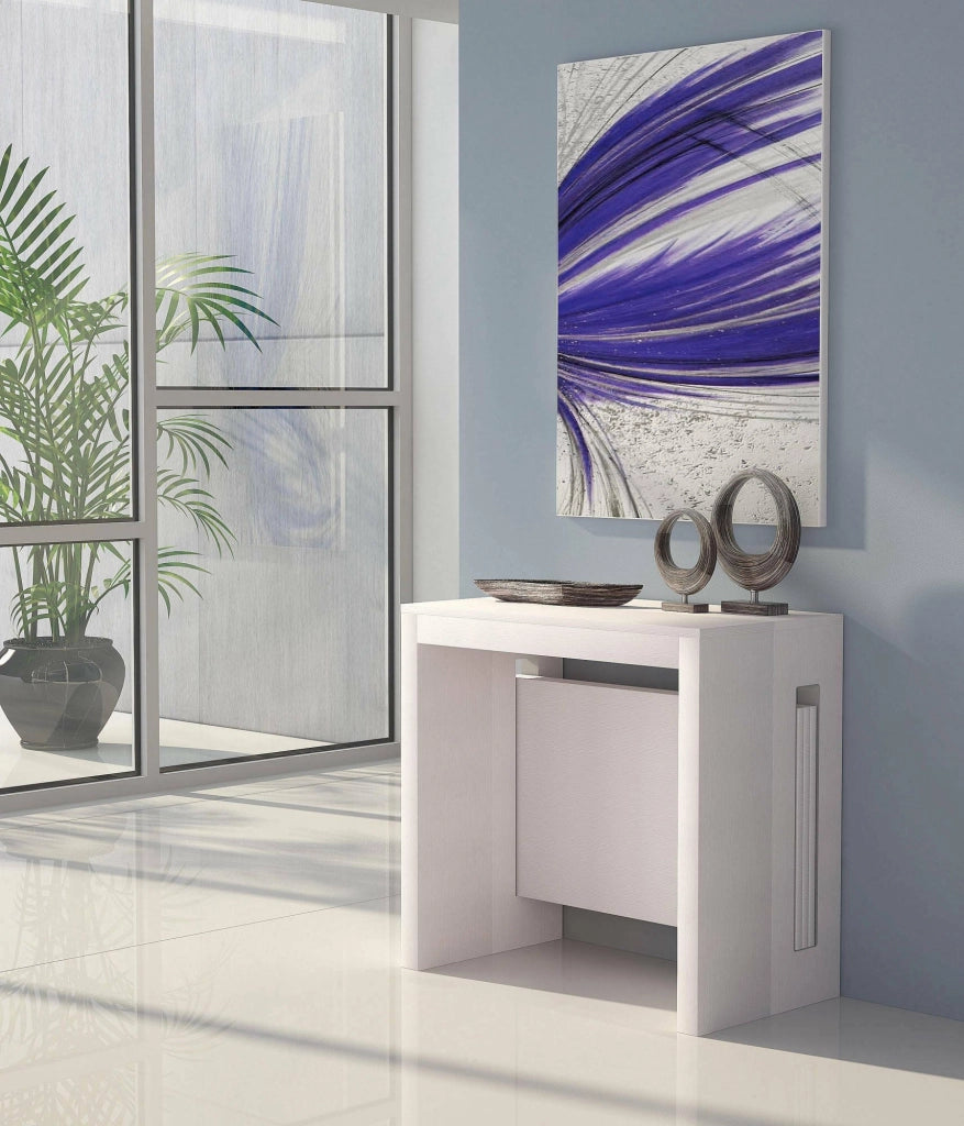 Tavolo allungabile Akam, Tavolo da pranzo estensibile, Consolle multiuso con allunghe, Made in Italy, Cm 186x80h76, Bianco