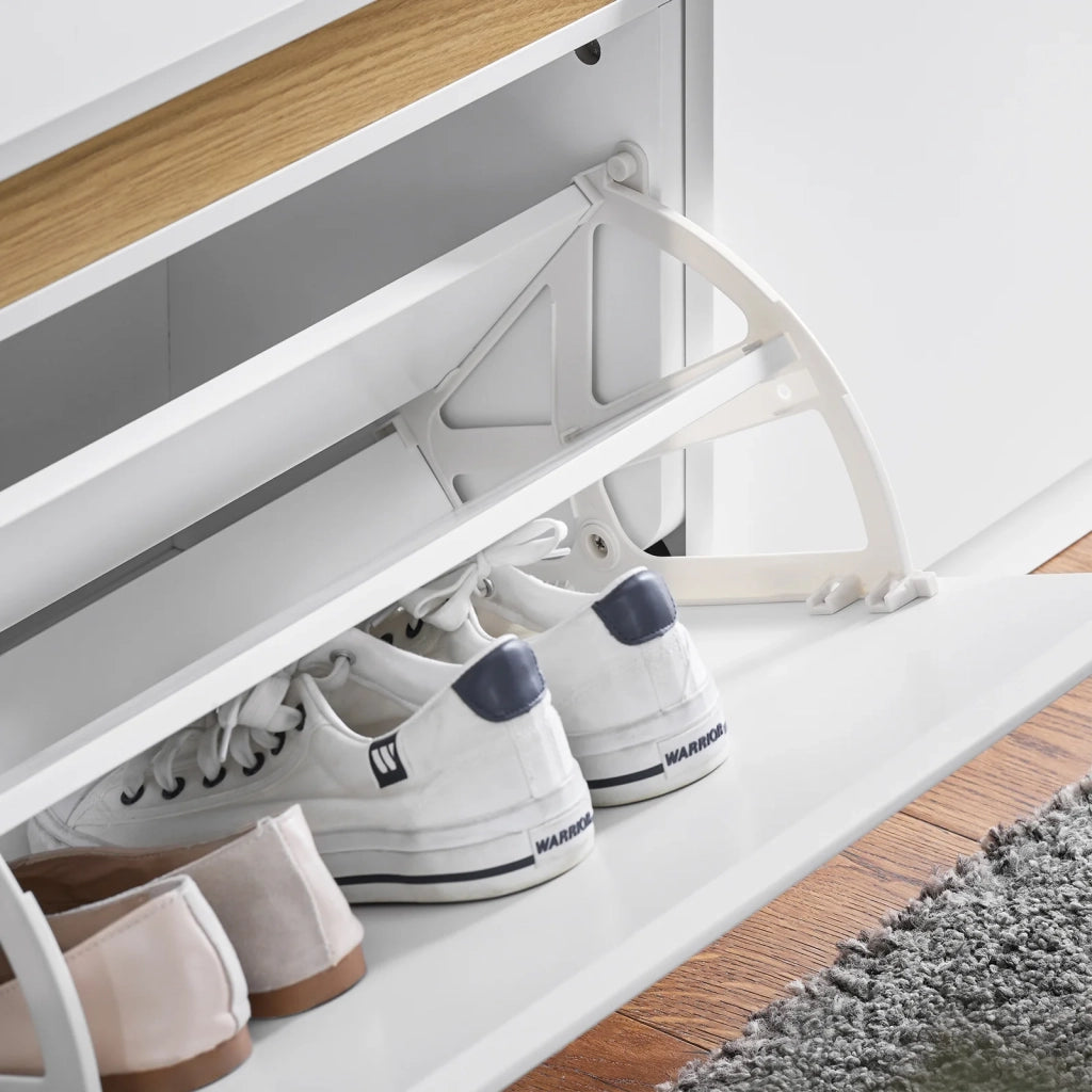 Panca da ingresso con contenitore Scarpiera con patta Bianco 104x30x47cm FSR171-W
