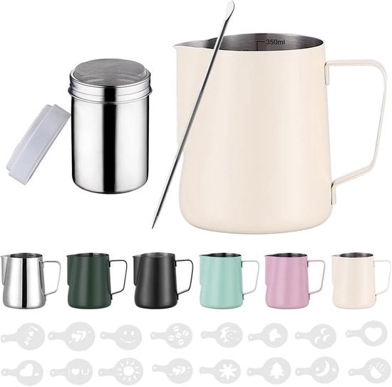 Piatto per latte in acciaio inossidabile - 350 ml - adatto per latte art - bianco