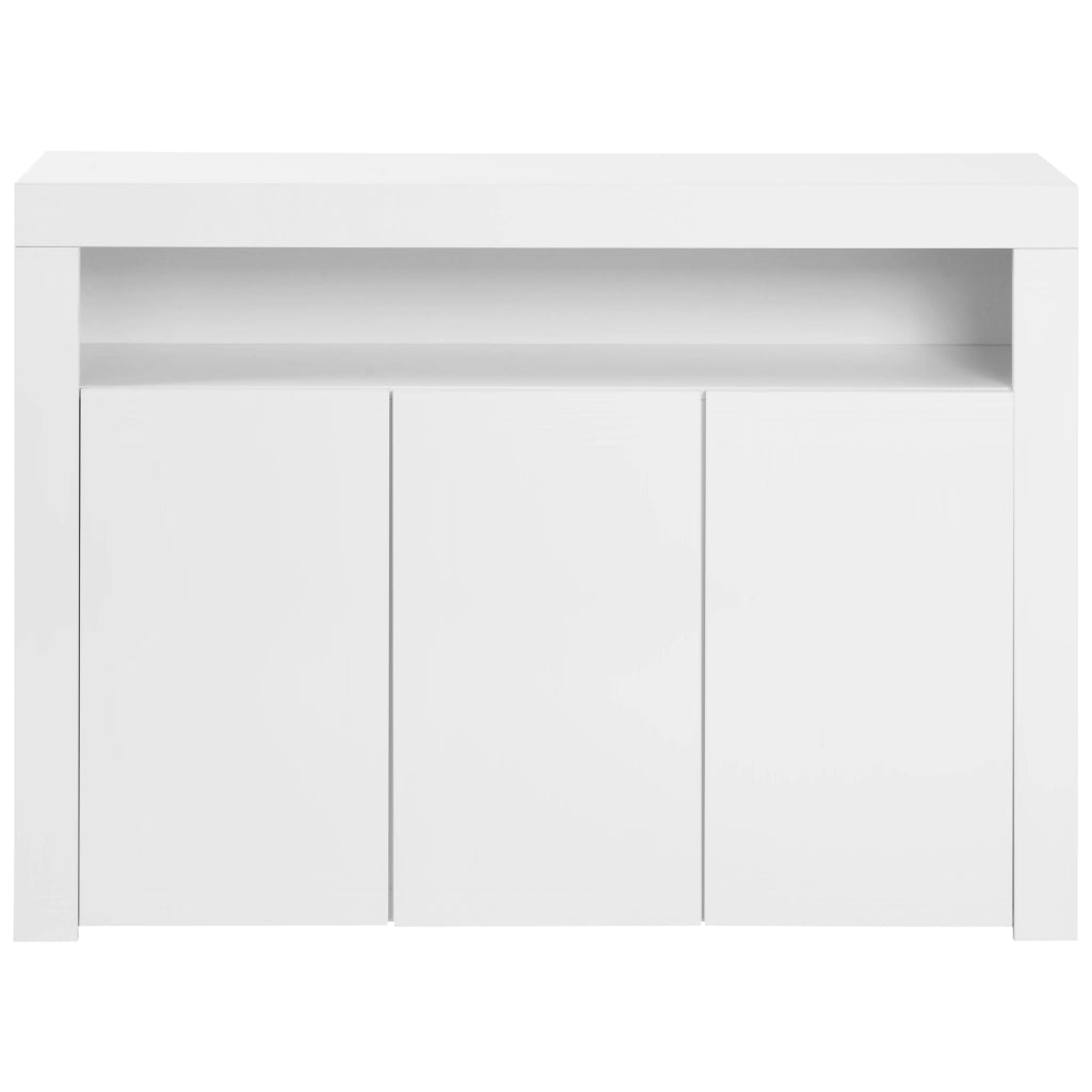 Credenza vetrina lucida bianca con luci LED - Zephmum- 3 ante, telecomando