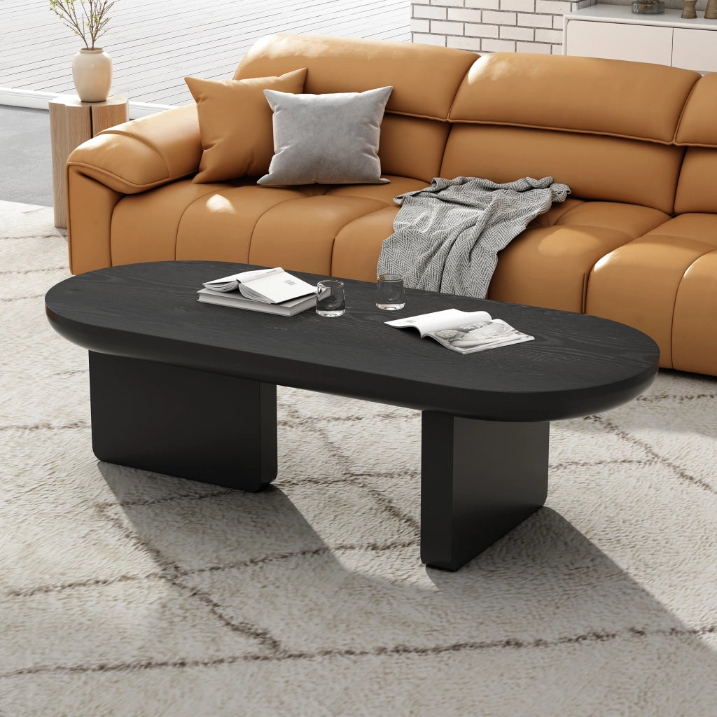 Tavolino da caffè con piano ovale e 2 gambe per soggiorno in MDF 119.7×49.8×35.5 cm nero