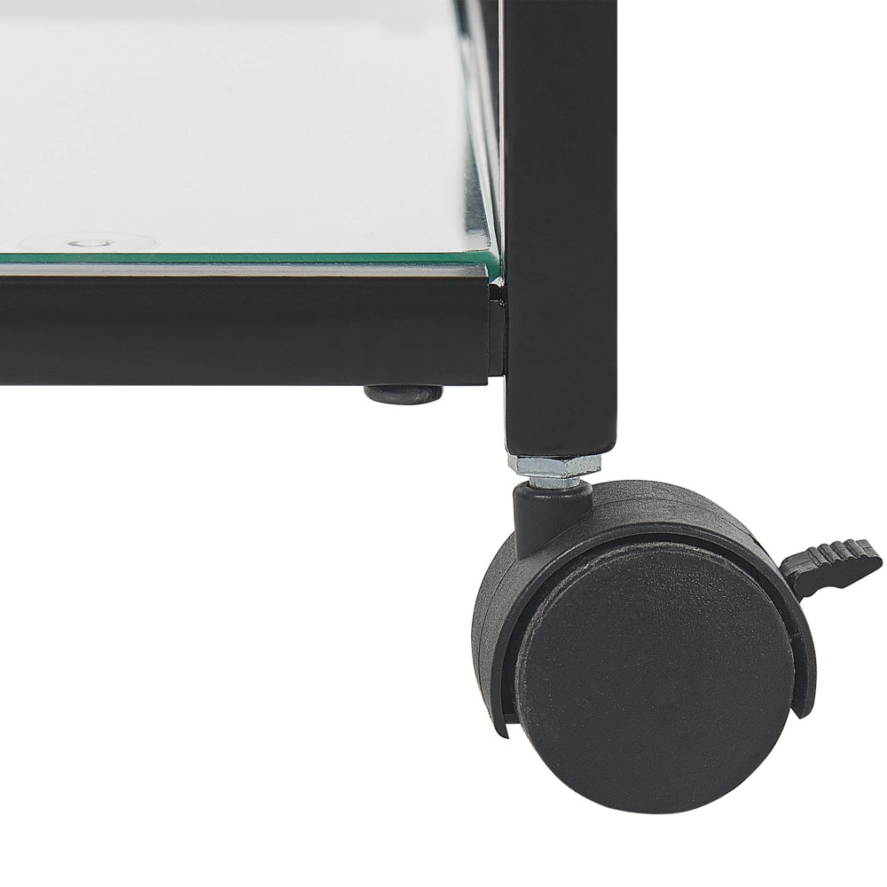 Carrello Cucina Ferro Nero Vetro Temperato 86 x 40 cm Ruote Industriali con Freni Portabottiglie Ripiani Sala da Pranzo