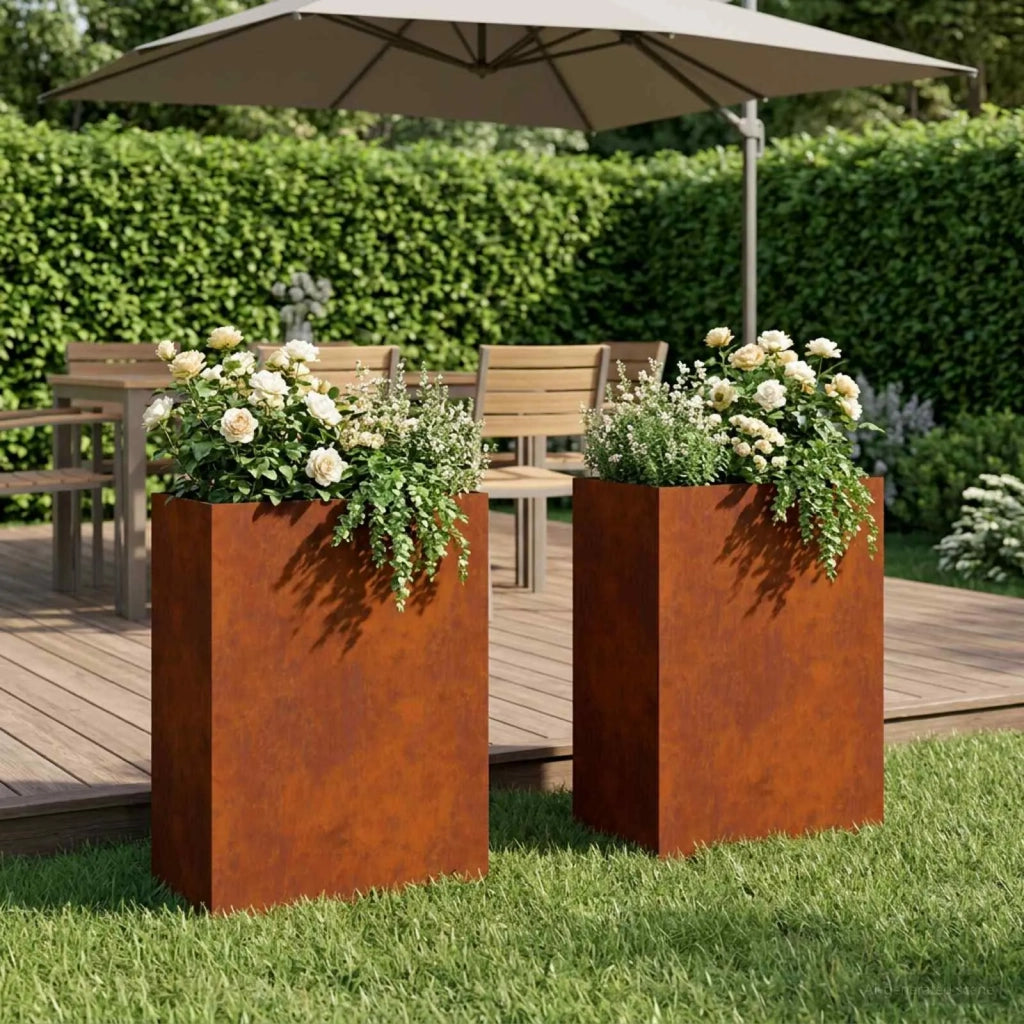 Vaso da giardino 2 pz Ruggine 40 x 30 x 75 cm Acciaio Corten 8005511
