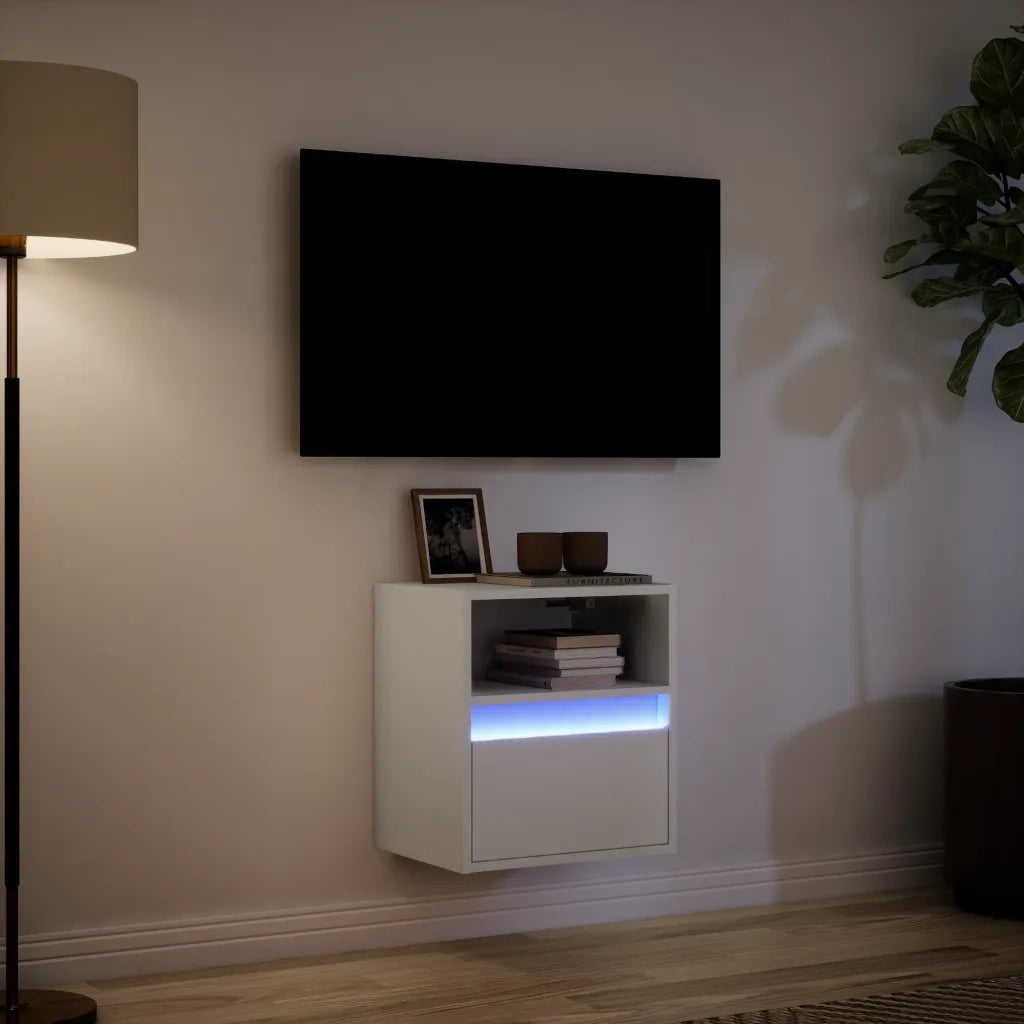 Mobile TV a Parete con Luci LED-Mobile TV a Muro Bianco 41x31x45 cm