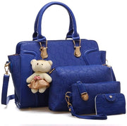 Set di Borse a Mano per Donna in Pelle PU, 4 pezzi, Set di Tasche con Portafoglio e Spalla per Donna, Stile Moderno, Blu