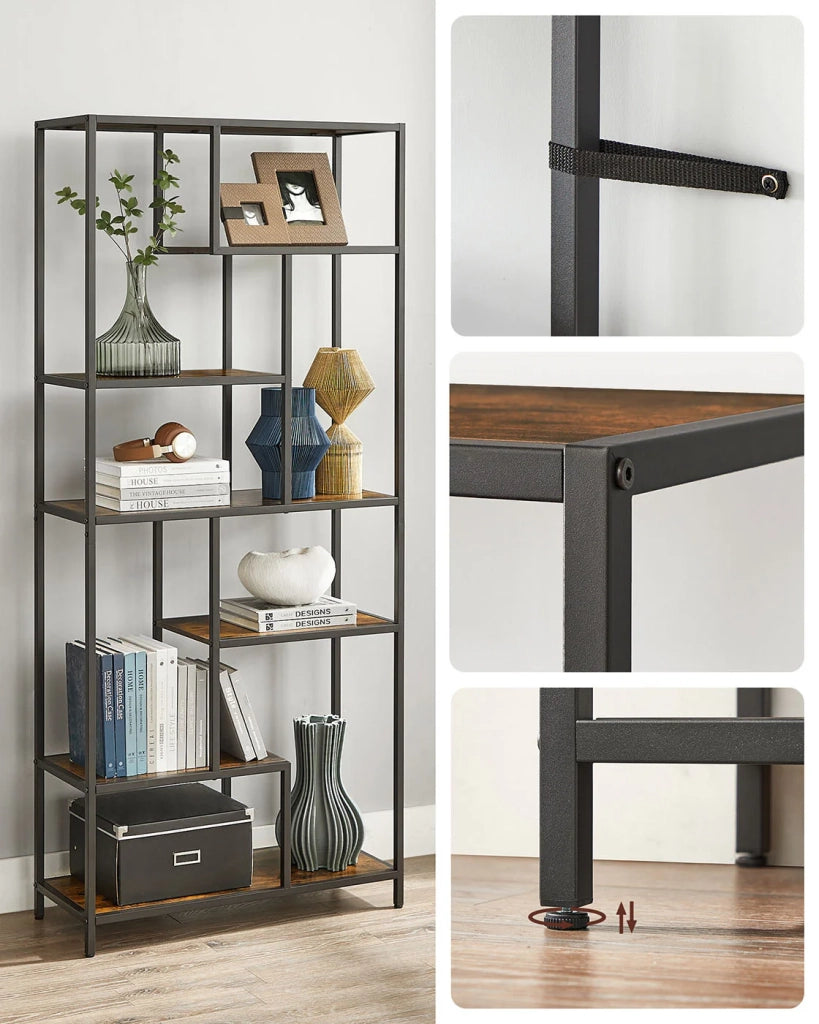 Libreria indipendente a 6 ripiani mobile contenitore di design 30 x 80 x 180 cm per ufficio soggiorno camera da letto cucina marrone 12_0005703