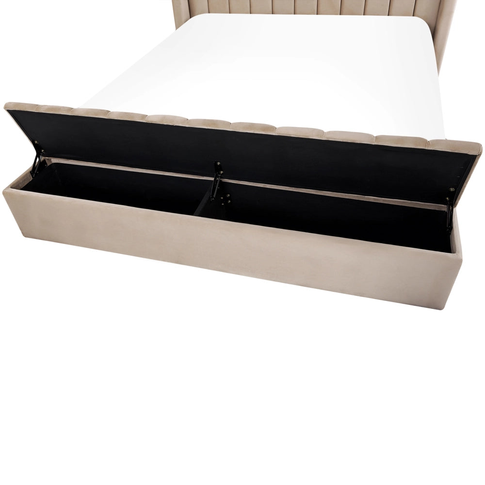 Letto velluto di colore beige rete a doghe e cassapanca 180 x 200 cm stile moderno glam