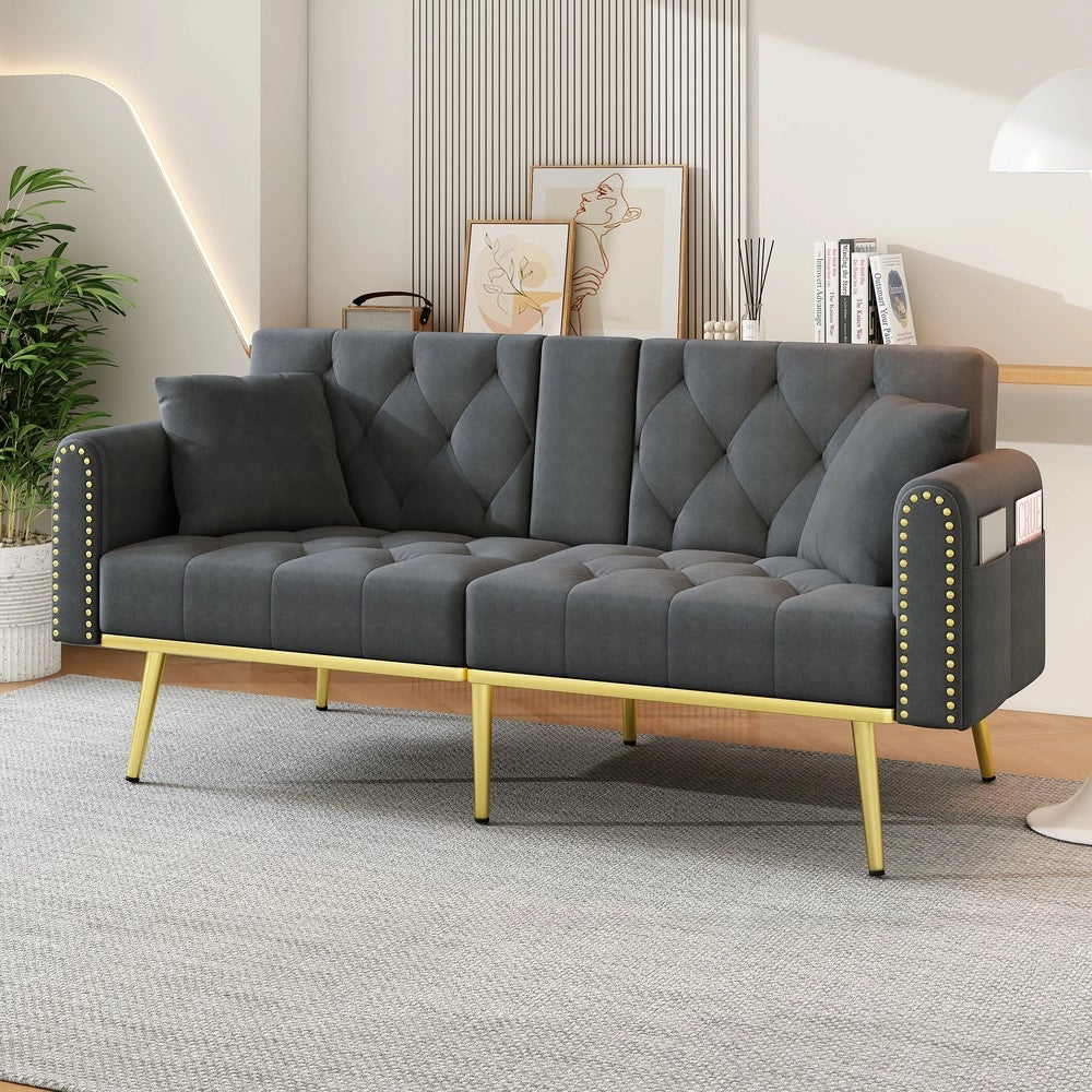Divano letto estraibile ¨C Minimal ¨C tessuto grigio 2 posti con porta bevande