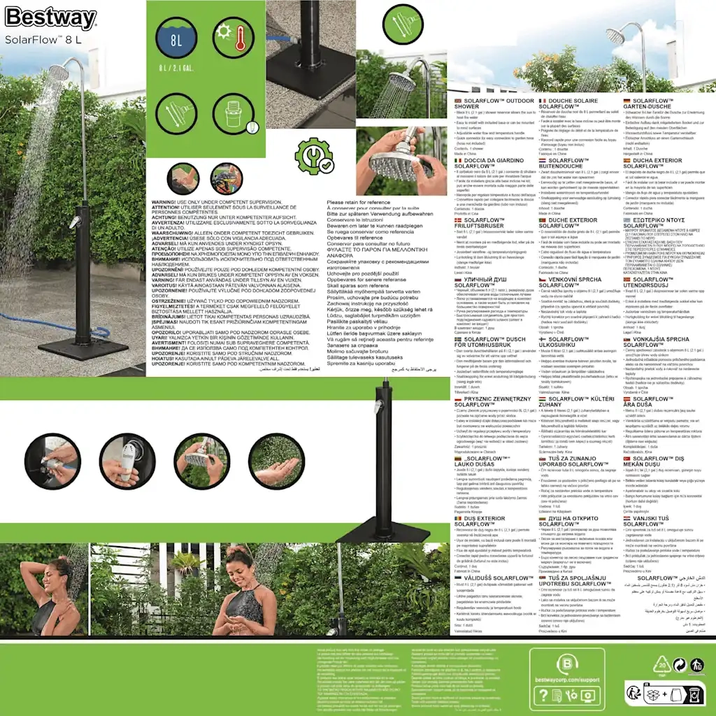 Bestway Doccia da Esterno Solar Flow Nera 8 L 93798
